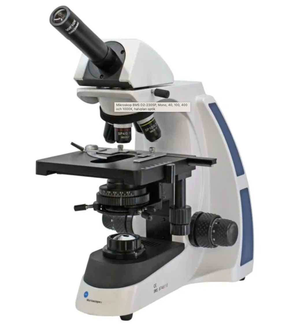 DEMO-EX Mikroskop BMS D2-230SP, Mono, 40, 100, 400 och 1000X, halvplan optik EN STL